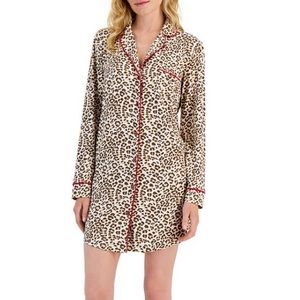New Women button front Charter Club Soft Sleepshirt Nightgown Leopard Size Small